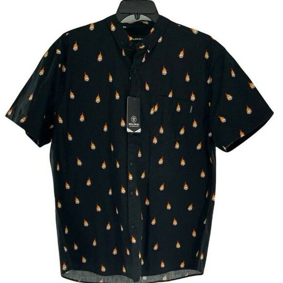 Molokai Surf Co. Shirt Mens XL Short Sleeve Flaming Skull Print Pocket Top NEW - Picture 2 of 11